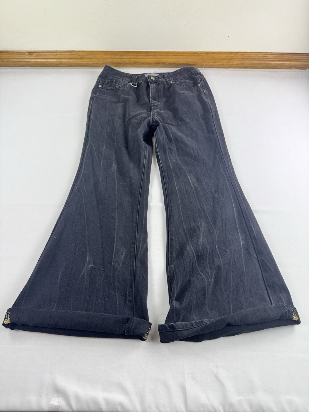 TERRAINCOGNITA XL Black Washed Wide Leg Flare Jeans Marginal Club
